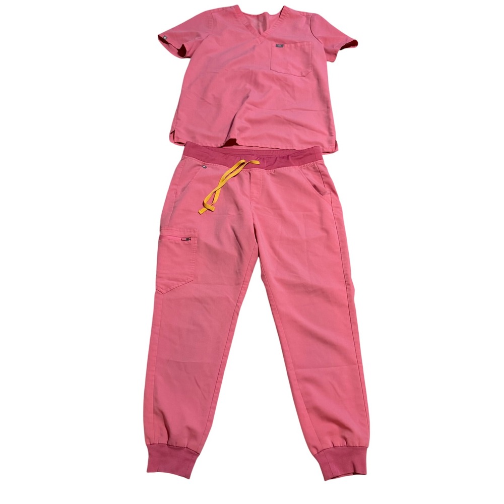 FIGS Neon Pink Lmtd Ed scrub Set Catarina Top Sz L & Zamora Joggers L Nurse med